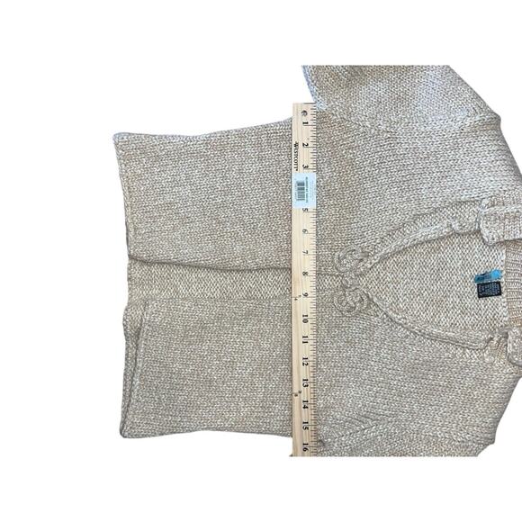 Powwow Natural Fibers Cotton Wool Tan Knit Sweater Cardigan Sz Small Amazing - Picture 5 of 8